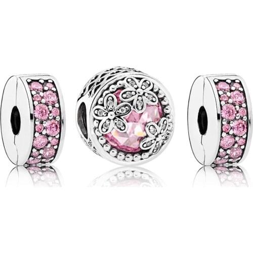 NEW CPPO 100% 925 Sterling Silver Pretty in Pink Charm Bead Set fit charms original Bracelets jewelry A Set