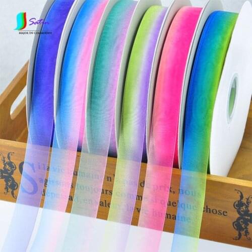 Wholesale price width 25mm gradient color chiffon ribbon embroidery diy handmade hair jewelry accessories material S0079N