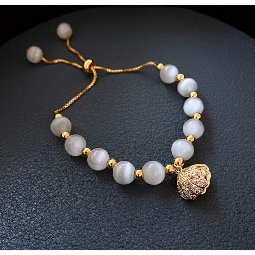 Wholesale Real Gold Opal Bracelet Korean Fashion Wild Shell Natural Pearl Bracelet Fashionable Women Adjustable Bracelet