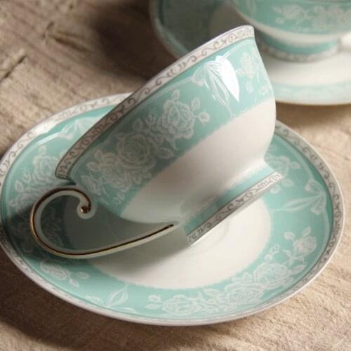 British Style Luxury Moroccan Coffee Cup and Saucer Set with Gold Handel Ceramic Cappuccino Afternoon Tea Cup