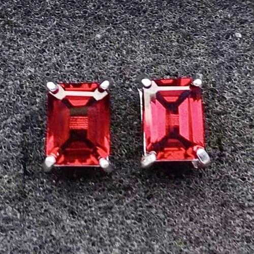 Natural real red garnet rectangle stud earring Per jewelry 6*8mm 1ct*1.7pcs gemstone 925 sterling silver Fine jewelry X21811