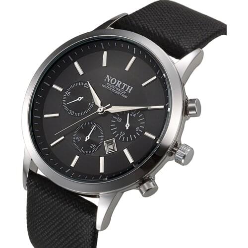 North Brand Fashion Black Men Watch Classic Casual Calendar Quartz Man Business Casual Sport Clock Unique Mens Gift Wristwatch