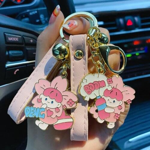 Handmade DIY Sakura Maiden Keyring Cute Flower Donuts Girl Keychain Bag Car Pendant Key Chains Women Girl Gift