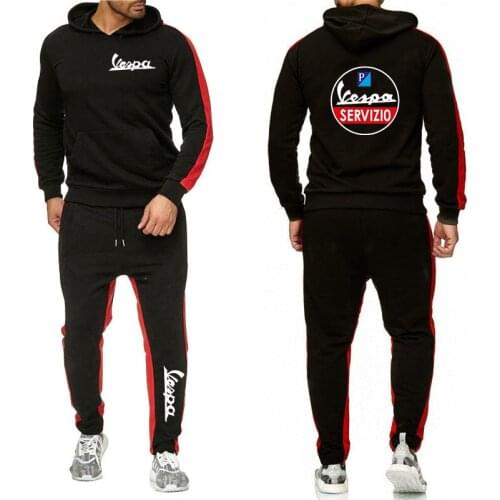 Vespa Logo 2 Pieces Sets Tracksuit Men 2021 Hooded Sweatshirt+pants Pullover Hoodie Sportwear Suit Casual Men Suit