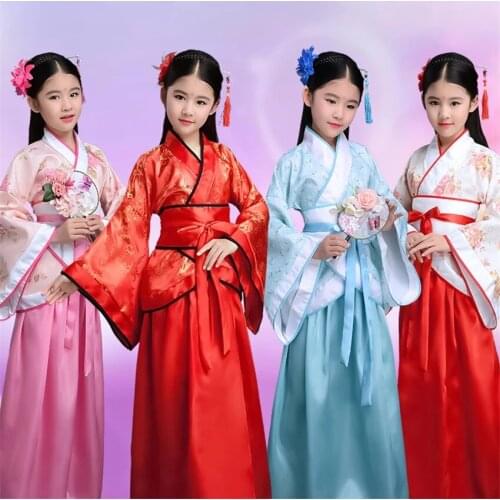 100-170CM Traditional Chinese Dress for Women Phoenix Party Embroidery Hanfu Cheongsam Dance New Year Costumes for Girl 10Colors