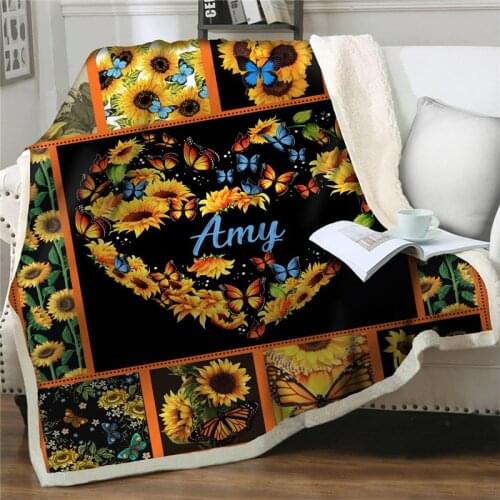 Gorgeous sunflower with butterfly Blankets Flannel Throw thick Blanket Ultra Soft Fleece Blanket Bedding Couch quilt Living Room