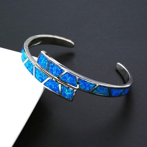 Gorgeous Blue / White Fire Opal Cuff Bangles for Christmas Gift