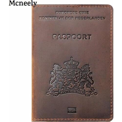 Vintage Netherlands Passport Holder Crazy Horse Genuine Leather Travel Wallet Business Travel Organizer Case Passport Cover Hot