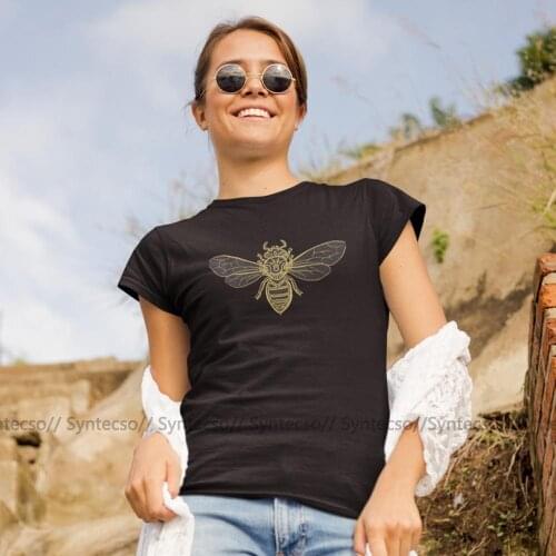 Bee T-Shirt Mandala Bees T Shirt Printed Large size Women tshirt Cotton Summer Simple Short Sleeve Silver Ladies Tee Shirt