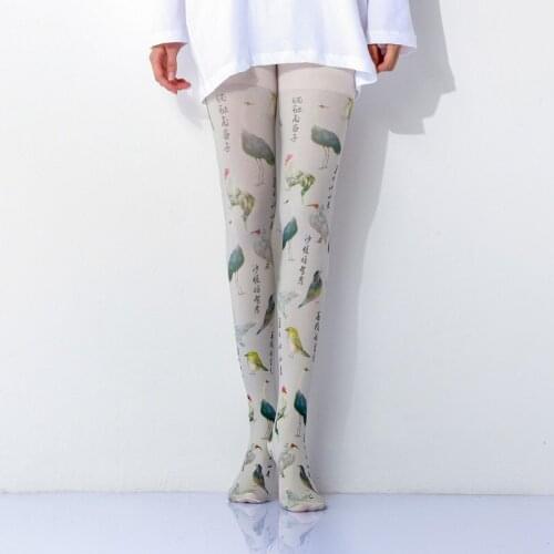 Chinese-style Birds Traditional Chinese Painting Pattern Printed Women Pantyhose Free Shipping