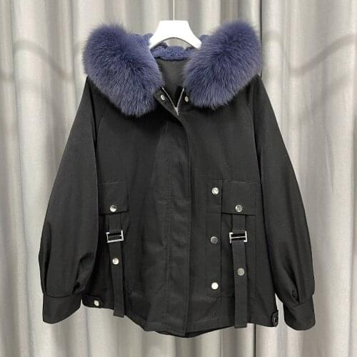 Women Winter Parkas Natural Fox Fur Hooded Coats Rabbit Fur Lining Thick Warm Solid Short Coat Detachable