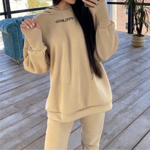 Thin Fleece Tracksuit Women Two Piece Set Autumn Clothing Letter Print Hooded Sweatshirt Top and Pants Suits Casual Womens Sets