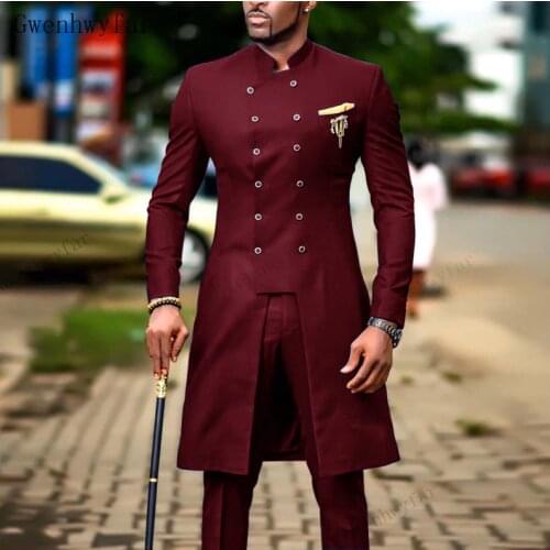 Gwenhwyfar Suits for Men Groom Tuxedo Indian Wedding Wear Casual Man Blazer Men Burgundy Suit Slim Wedding Suits （Jacket+Pants