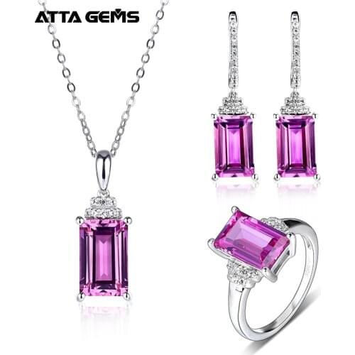 Purple Sapphire Sterling Silver Womens Fine Jewelry 12.8 Carats Created Sapphire S925 Jewelry Set Gift for Mothers Day
