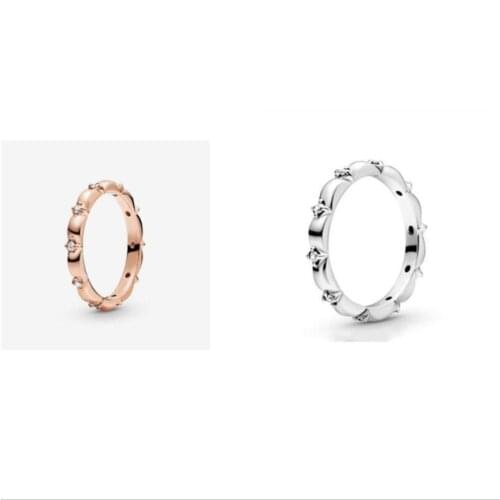 Original 925 Sterling Silver pandora Ring Flower Petals Band With Crystal Rings For Women Wedding Party Gift Fashion Jewelry