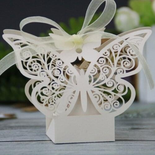 10Pcs Butterfly Laser Cut Hollow Carriage Favors Gift Box Candy Dragee Packaging Baby Shower Wedding Gift Bags Wrapping Supplies