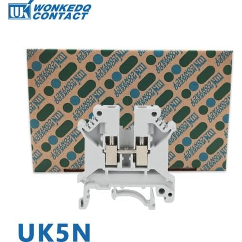 Din Rail Terminal Blocks for Panel Mount UK-5N Universal Class Connector Screw Contact Conductors UK5N terminal strips 100pcs
