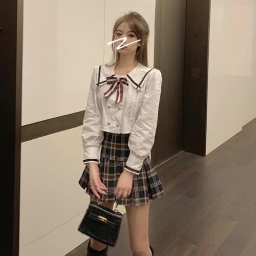 2021 Spring Autumn Women Long Sleeve High Waist Japanese Student School Jk Uniform Tops Large /Middle/ High School Uniforms Y291