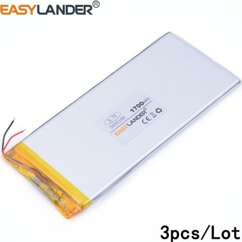 3pcs/Lot 3.7V 1700MAH 5035100 lithium Li ion polymer rechargeable battery 0535100 MP5 MP4 digital products E-book tablet pc