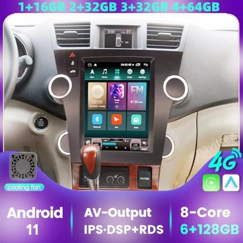 128G Tesla Screen Carplay Android Car Radio 2 Din Stereo Receiver For Toyota Highlander 2009 2010 2011 2012 2013 GPS Audio Unit
