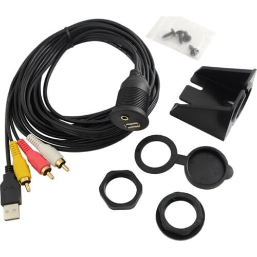 Car Dash Flush Mount USB A-type Male to Female 3.5mm Port to 3RCA Plug Cable