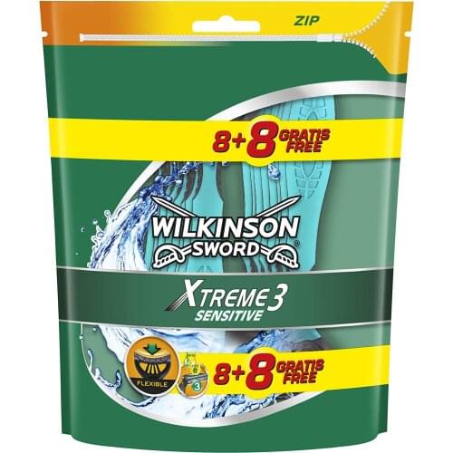 Wilkinson Sword Xtreme 3 Sensitive - Pack of 8 male Triple blade razor and lubricating Gel + 8 machines