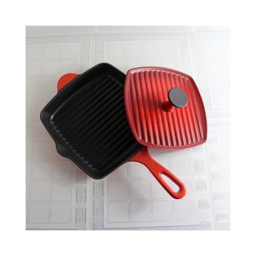 Cast iron pan raw steak fried row stripes pressure board roasting meat frying porcelain enamel pot uncoated non stick cooker