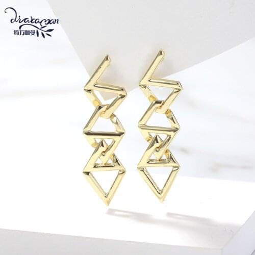 Dvacaman 2020 New Geometric Metal Chain Link Drop Earring for Women Concise Hoop Dangle Pendant Vintage Jewelry Statement Gift