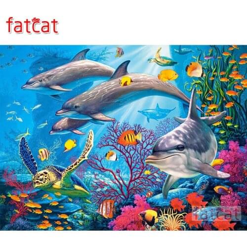 FATCAT Dolphin World Animals diy diamond painting kits full square round drill diamond embroidery sale wall decoration AE3036