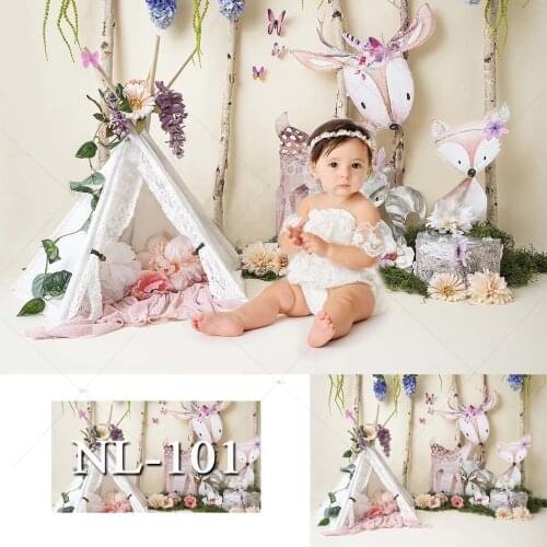 Forest Jungle Safari Animals Deer Backdrop Photocall Tent Wild One Baby Shower Custom Photo Background Decor Banner Photo Studio