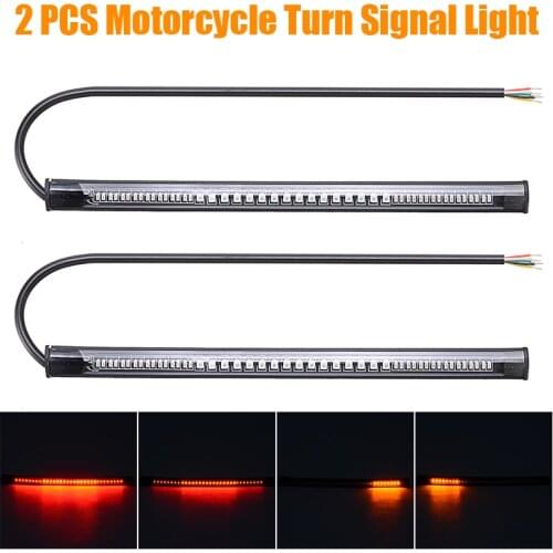 2pcs 12V 20cm Motorcycle 48 SMD LED Flexible Amber Turn Signal Strip Light Red Integrated Tail Break Stop Lamp DIY Parts