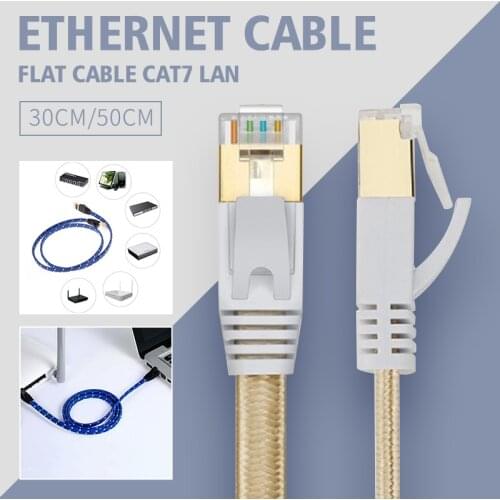 TSYH Ethernet Cable Cat7 Lan Flat Cable UTP CAT 7 RJ 45 Network Cable 30cm 50cm Patch Cord For Laptop Route Blue Black