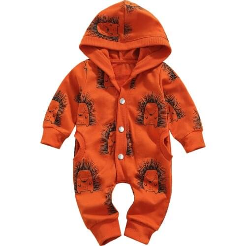 Pudcoco 0-18M Romper Sleepwear Tracksuit Loungewear Single Breasted with Pocket Hooded Collar Newborn Kids Leotard