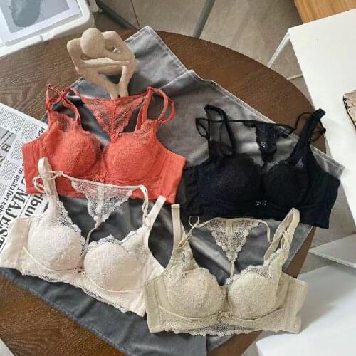 New Thin Cotton Underwear Set Push-up Bra And Panty Sets Hollow Brassiere Gather Sexy Bra Full Lace Adjustable Lingerie Set