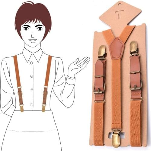 Girls Leather Suspenders Womans Braces Strong 3Clips Trousers Suspensorio Elastic Strap Size 2.0*115cm New 9 Colors