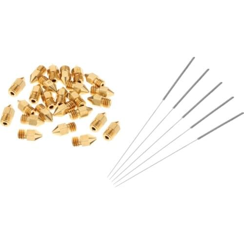25x 3D Printer Brass Nozzles Extruder Print Head with 5 Stainless Steel Cleanning Needles MK8 Hot End for Creality CR-10