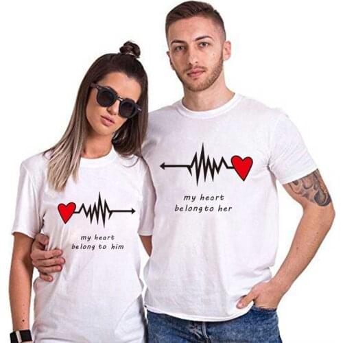 Love Heart Couples Lovers T-Shirt Summer Casual Letter Print White Tshirts Short Sleeve Tees Tops Boyfriend Lady Clothes