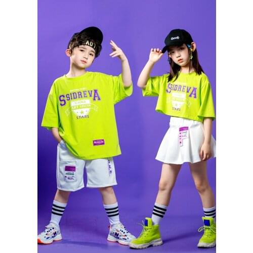 Summer Kids Hip Hop Streetwear Children Cheerleaders Performance Suit Fluorescent Color Jazz Street Dance Clothing YS1764