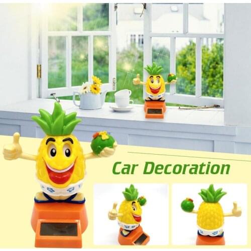 Cute Pineapple Car Shaking Head Doll Solar Powered Dancing Fruit Animated Dancer Car Decoration Funny Kids Gift