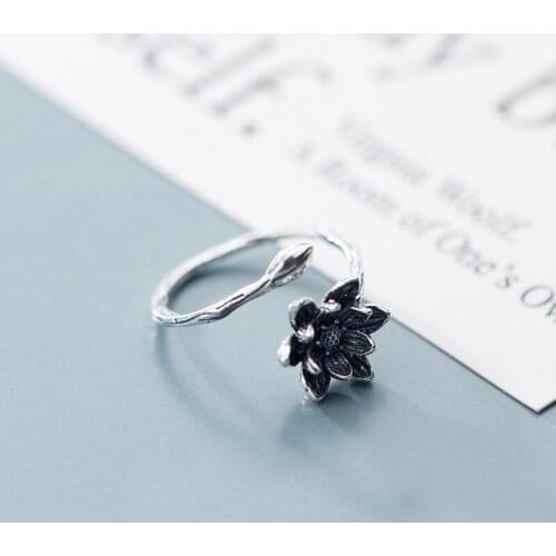 MloveAcc Fashion Thai Silver Celebrity Style Lotus Shape Personality Open Ring Jewelry Popular 925 Sterling Silver Women Jewelry
