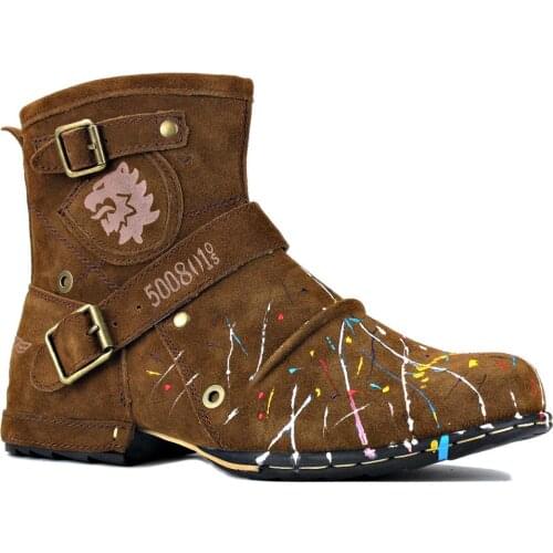 Mens Ankle Boots Art Style Chukka Boots Zipper-up Motorcycle Boots Genuine Leather Men Handmade Western Boots Designer Shoes