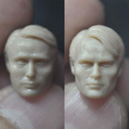 Unpainted 1/18 Mads Mikkelsen Head Sculpt PVC Male Soldier Head Carving Fit 3.75‘’ JOYTOY ORI TOY Action Figure Body
