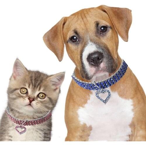 New Heart-shaped Pet Necklace Dog Chain Cat Crystal Love Collar Pet Products Pet Accessories