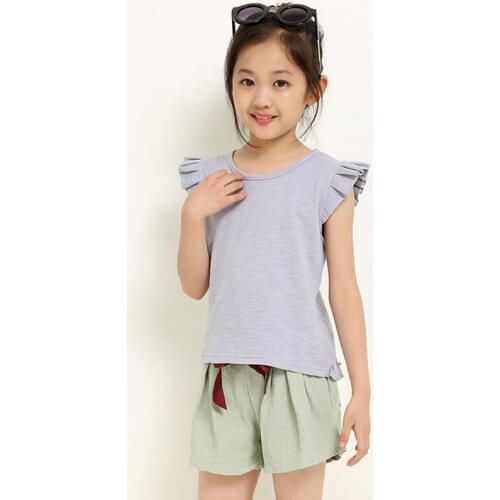 Summer Girl Clothes Two-piece Solid Color Shirt T-shirt Shorts Cotton Baby 3-7 Y Children Quality Childrens Wear 2019 Hot Sale