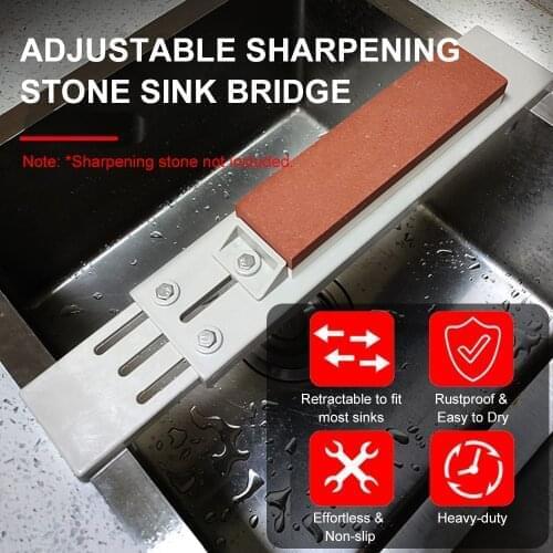 Adjustable Over Sink Sharpening Stone Holder Retractable Non-slip Whetstone Sink Bridge Fits 12.2in to 15.74in Kitchen Sink