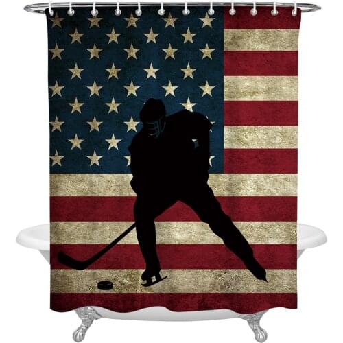 Retro Flag Sport Hockey Shower Curtain Home Bath Decorative Waterproof Polyester Fabric Bathroom Curtain