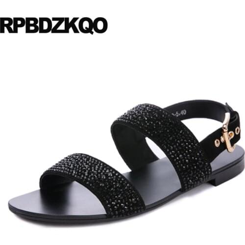 Roman Black Plus Size Genuine Leather Designer High Quality Shoes Men Gladiator Sandals Summer Luxury Strap Rhinestone Large 45