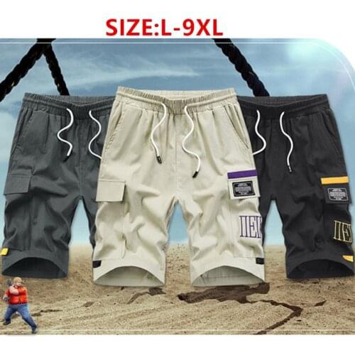 Men Cargo Shorts 9XL Black Summer Loose Sweat Stretch Khaki Sport Cotton Plus 8XL 7XL Safari Boys Safari Elastic Half Trouers