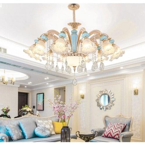 LED ceramic Chandelier French idyllic Blue Crystal Chandelier living room dining room bedroom European romantic luxury CL70603