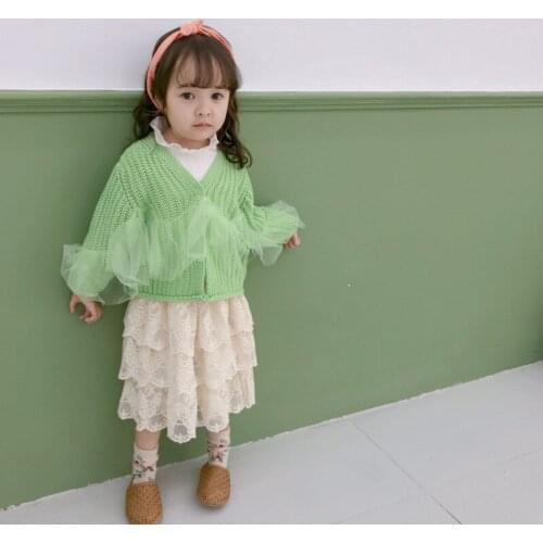 Girls Sweaters Korean Fashion Mesh Stitching Knit Cardigan Kids Clothing Autumn High Quality Baby Girl Clothes Jacket For Girls